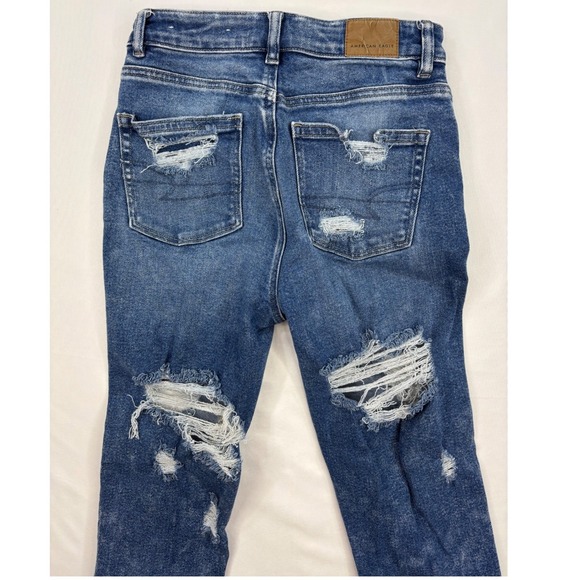 AMERICAN EAGLE Womens Mom Jean Distressed Stretch High Rise Blue Denim Size 00 - Picture 4 of 10